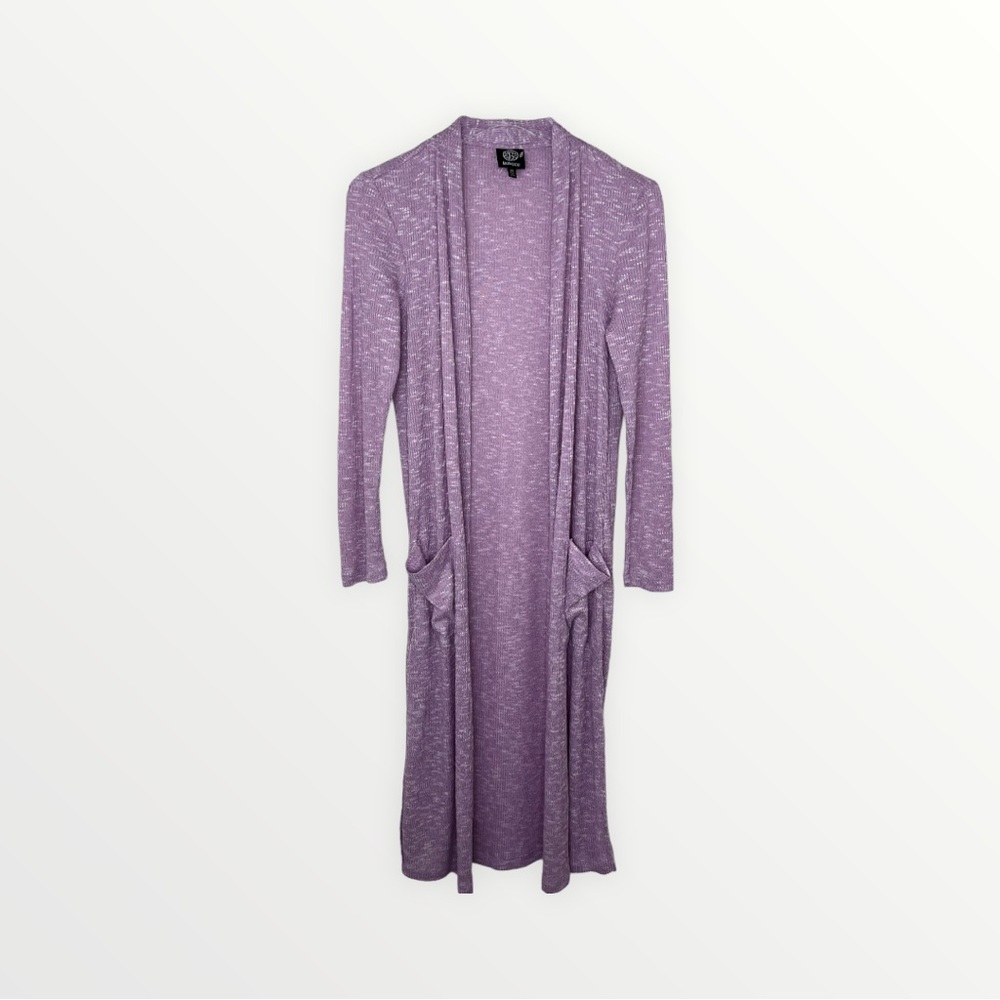 Bobeau Longline Sweater Cardigan Rib Duster Open Front Long Sleeves